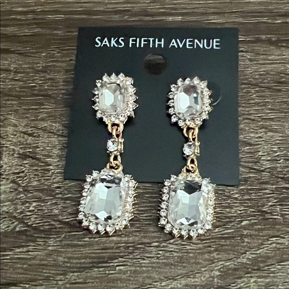 Saks Fifth Avenue Gold and Silver Crystal Drop Earrings